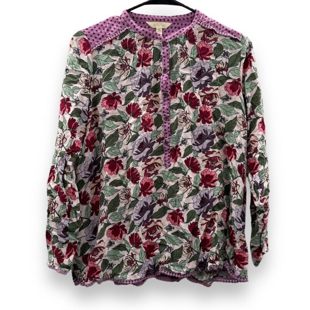 Matilda Jane Pink & Purple Floral Polka Dot Mixed Print Long Sleeve Shirt Size M